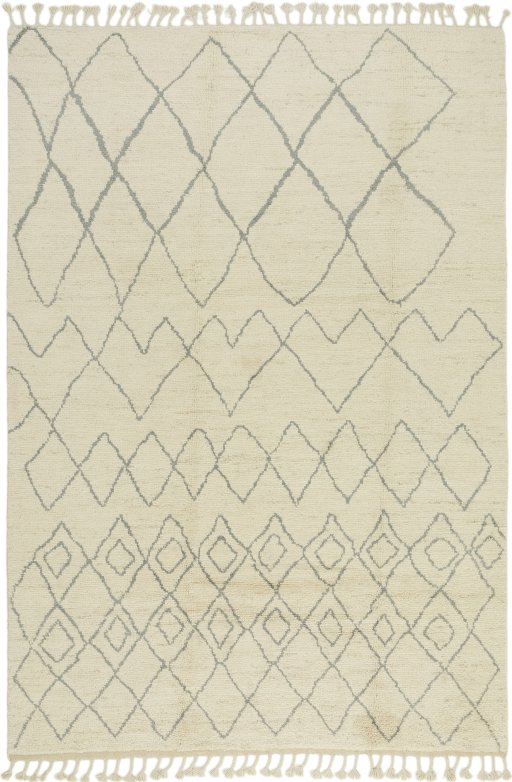 Full view of New Morocco rug from Pakistan, 301 × 208 cm in Cream tones