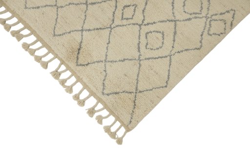 Backside of handmade New Morocco rug showing knot structure and weave density