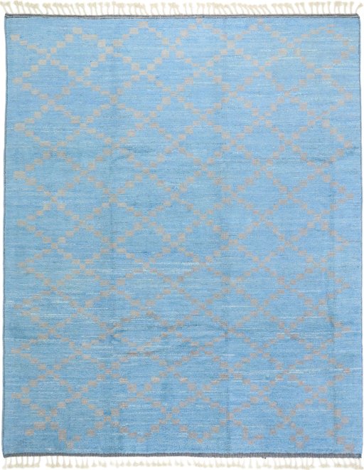 Full view of New Morocco rug from Pakistan, 312 × 258 cm in Blue tones
