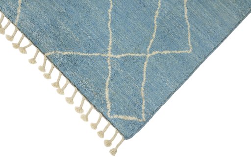Backside of handmade New Morocco rug showing knot structure and weave density