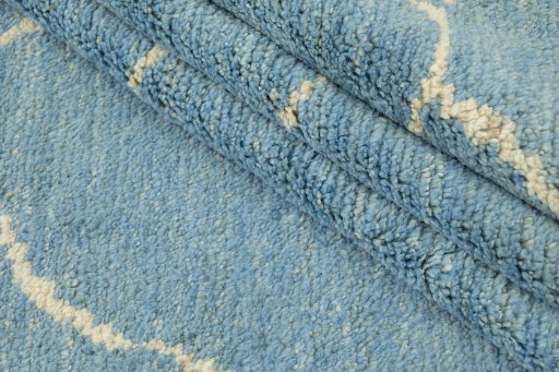 Full view of New Morocco rug from Pakistan, 301 × 257 cm in Blue tones