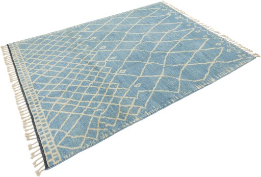 Corner detail of New Morocco rug showing border pattern and Wool pile