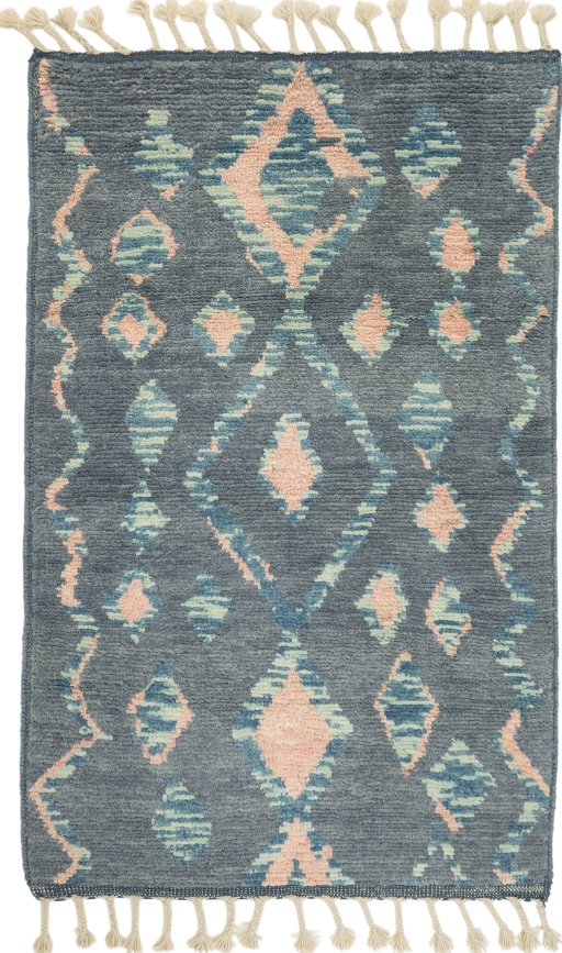 Full view of New Morocco rug from Pakistan, 158 × 104 cm in Gray tones