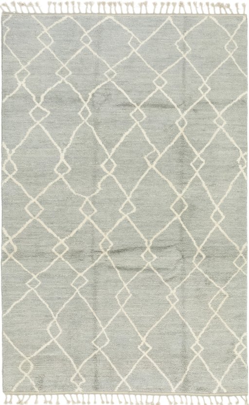Full view of New Morocco rug from Pakistan, 309 × 200 cm in Gray tones