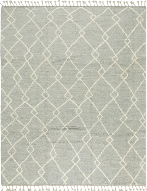 Full view of New Morocco rug from Pakistan, 310 × 254 cm in Gray tones