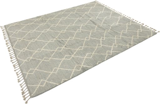Corner detail of New Morocco rug showing border pattern and Wool pile