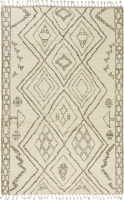 Full view of New Morocco rug from Pakistan, 317 × 209 cm in Cream tones