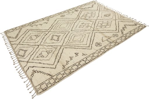 Corner detail of New Morocco rug showing border pattern and Wool pile