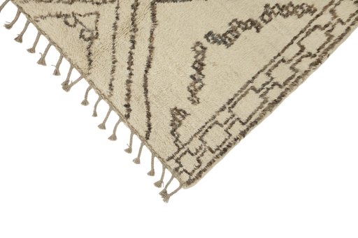 Backside of handmade New Morocco rug showing knot structure and weave density