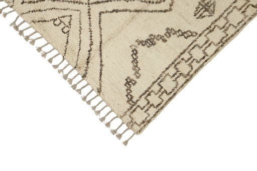 Backside of handmade New Morocco rug showing knot structure and weave density