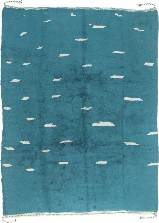 Full view of New Morocco rug from Pakistan, 406 × 302 cm in Dark blue tones
