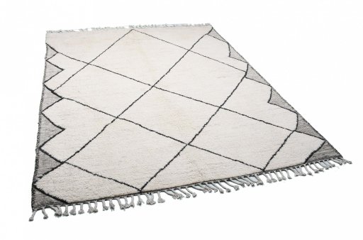 Corner detail of New Morocco rug showing border pattern and Wool pile