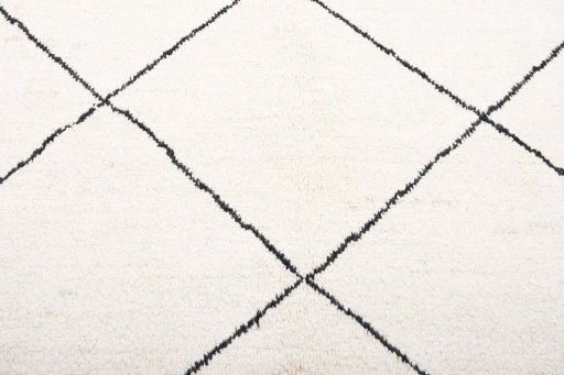 Backside of handmade New Morocco rug showing knot structure and weave density