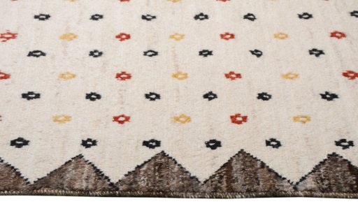 Corner detail of New Morocco rug showing border pattern and Wool pile