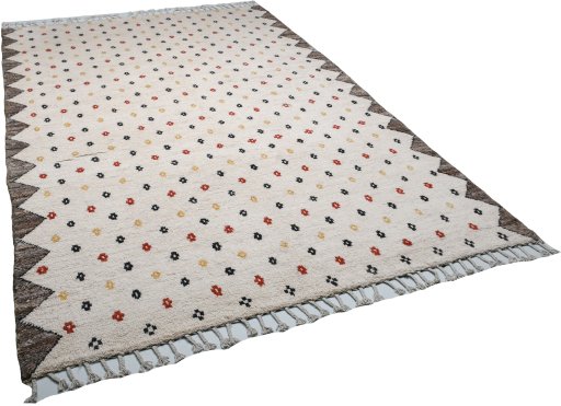 Corner detail of New Morocco rug showing border pattern and Wool pile