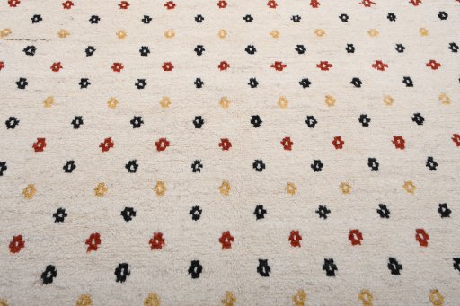 Backside of handmade New Morocco rug showing knot structure and weave density