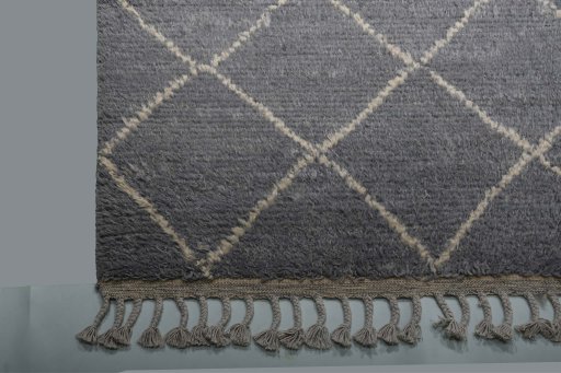 Full view of New Morocco rug from Pakistan, 291 × 197 cm in Gray tones
