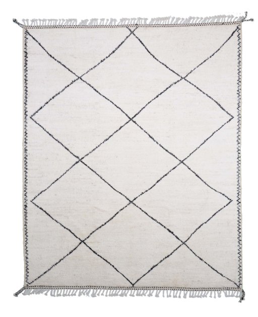 Full view of New Morocco rug from Pakistan, 307 × 248 cm in Gray tones