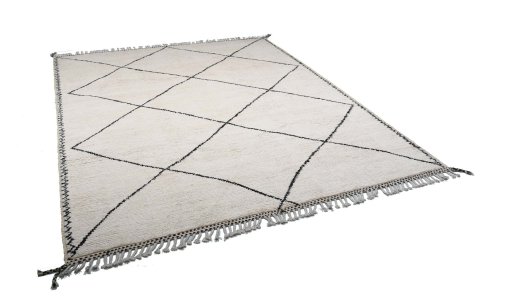 Corner detail of New Morocco rug showing border pattern and Wool pile