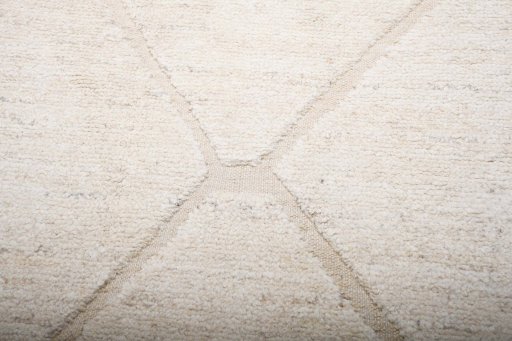 Full view of New Morocco rug from Pakistan, 352 × 232 cm in Beige tones