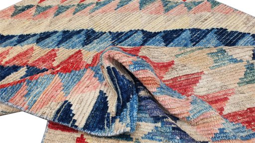 Corner detail of New Morocco rug showing border pattern and Wool pile