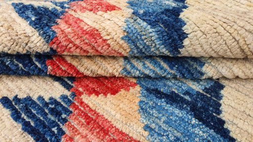 Close-up detail of New Morocco rug from Pakistan showing Wool weave