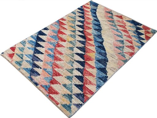 Backside of handmade New Morocco rug showing knot structure and weave density