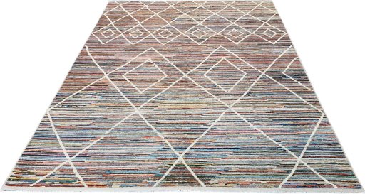 Corner detail of New Morocco rug showing border pattern and Wool pile