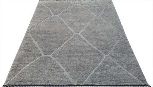 Corner detail of New Morocco rug showing border pattern and Wool pile