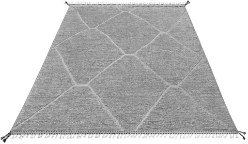 Corner detail of New Morocco rug showing border pattern and Wool pile
