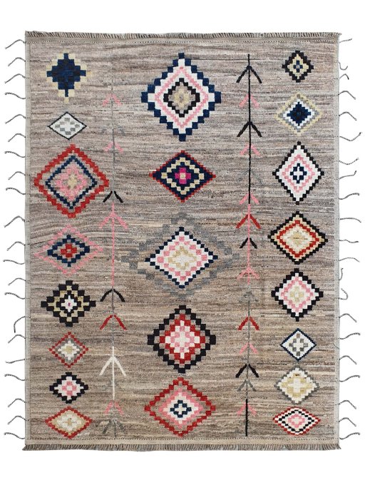Full view of New Morocco rug from Pakistan, 365 × 290 cm in Gray tones