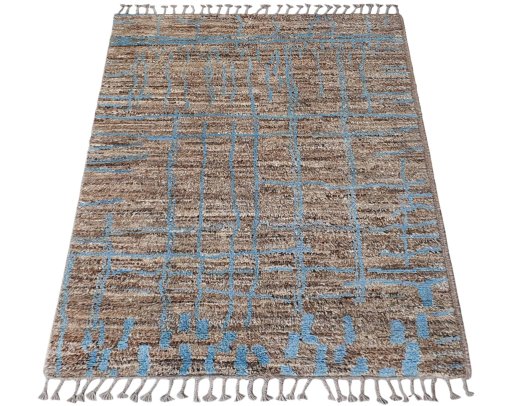 Corner detail of New Morocco rug showing border pattern and Wool pile