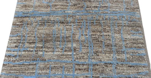 Backside of handmade New Morocco rug showing knot structure and weave density