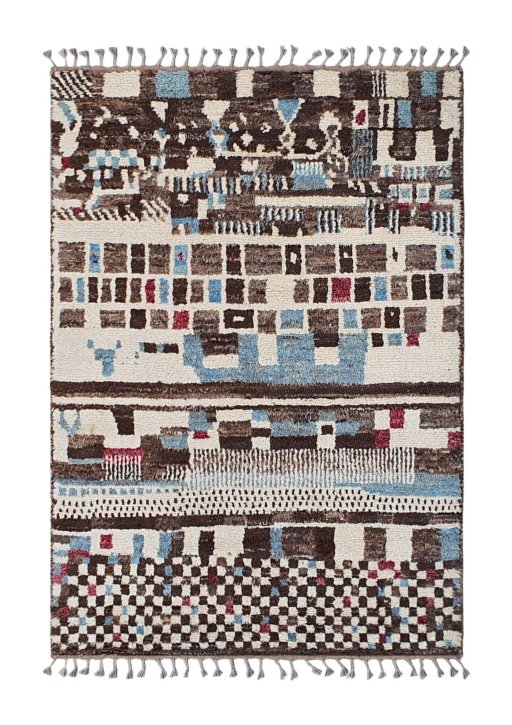 Full view of New Morocco rug from Pakistan, 187 × 133 cm in Multi Color tones