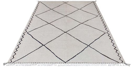 Corner detail of New Morocco rug showing border pattern and Wool pile