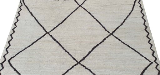Backside of handmade New Morocco rug showing knot structure and weave density