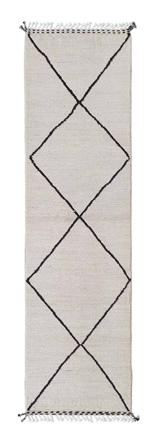 Full view of New Morocco rug from Pakistan, 303 × 86 cm in Beige tones