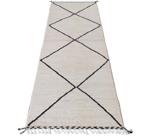 Corner detail of New Morocco rug showing border pattern and Wool pile
