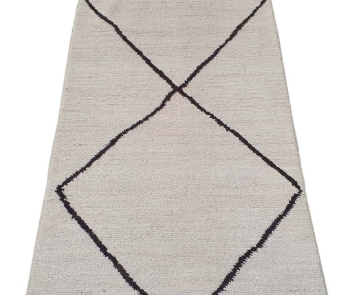 Backside of handmade New Morocco rug showing knot structure and weave density