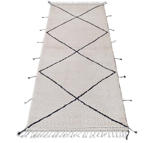 Corner detail of New Morocco rug showing border pattern and Wool pile