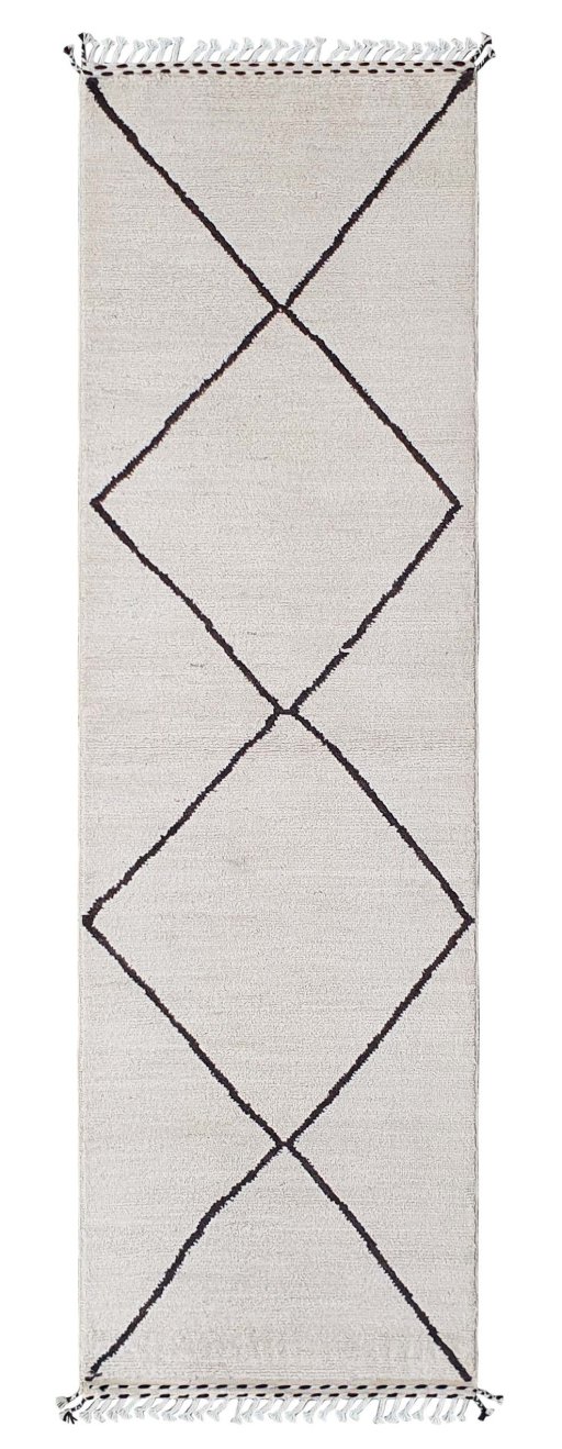 Full view of New Morocco rug from Pakistan, 304 × 91 cm in Beige tones