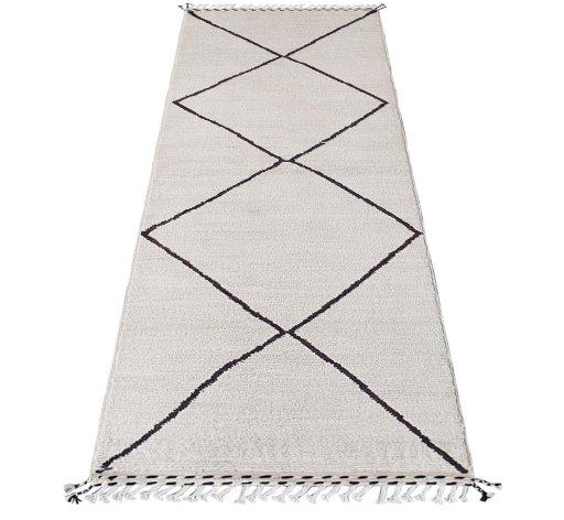 Corner detail of New Morocco rug showing border pattern and Wool pile