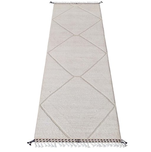 Corner detail of New Morocco rug showing border pattern and Wool pile