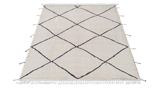Corner detail of New Morocco rug showing border pattern and Wool pile