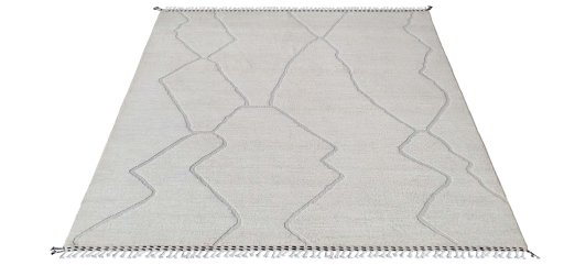Corner detail of New Morocco rug showing border pattern and Wool pile