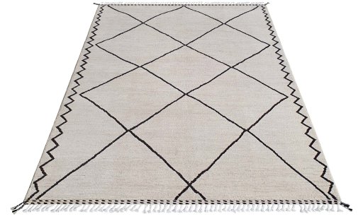 Corner detail of New Morocco rug showing border pattern and Wool pile