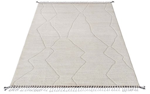 Corner detail of New Morocco rug showing border pattern and Wool pile