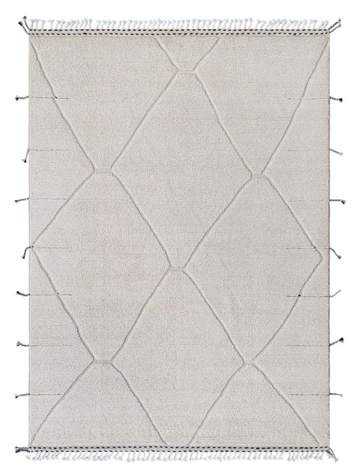 Full view of New Morocco rug from Pakistan, 246 × 175 cm in Beige tones