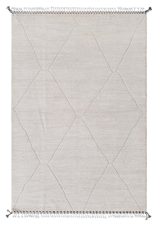 Full view of New Morocco rug from Pakistan, 291 × 197 cm in Beige tones
