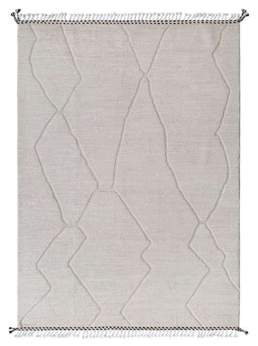 Full view of New Morocco rug from Pakistan, 244 × 176 cm in Beige tones